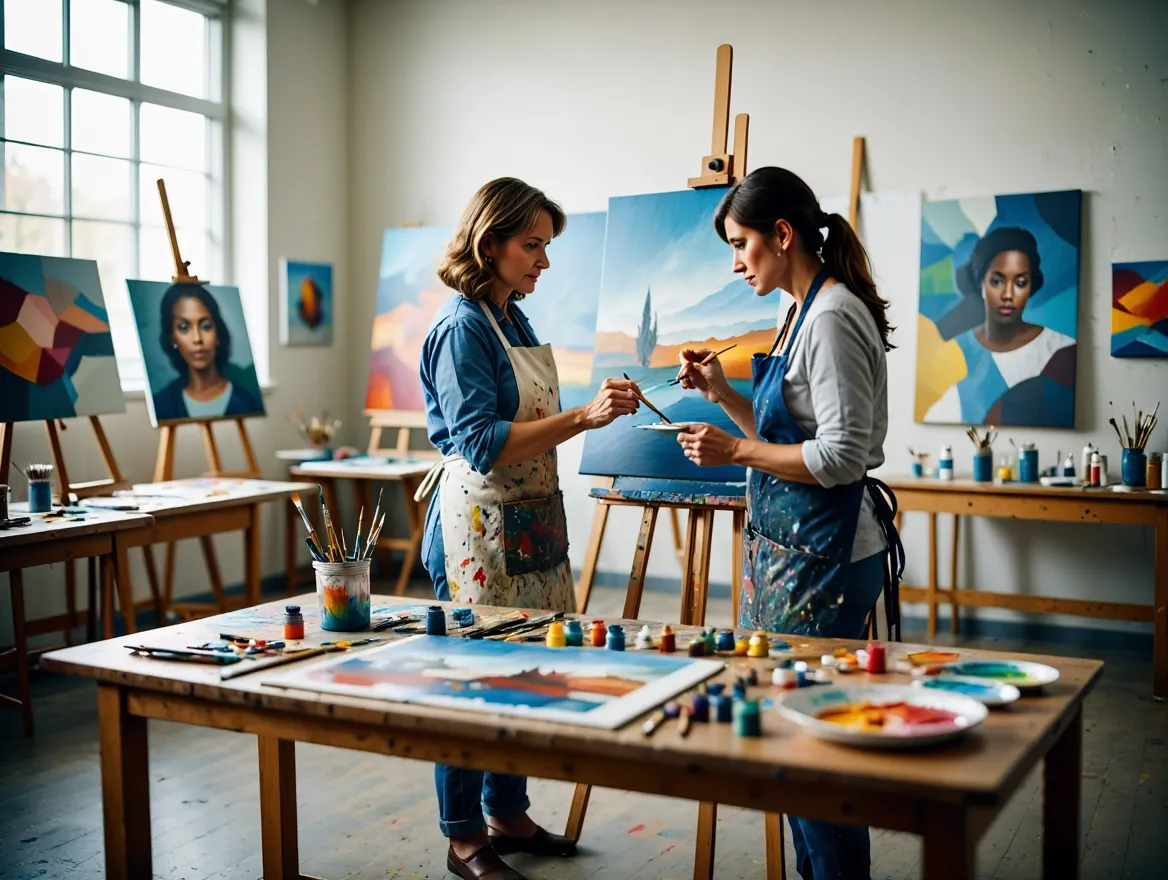 Artist teaching a student